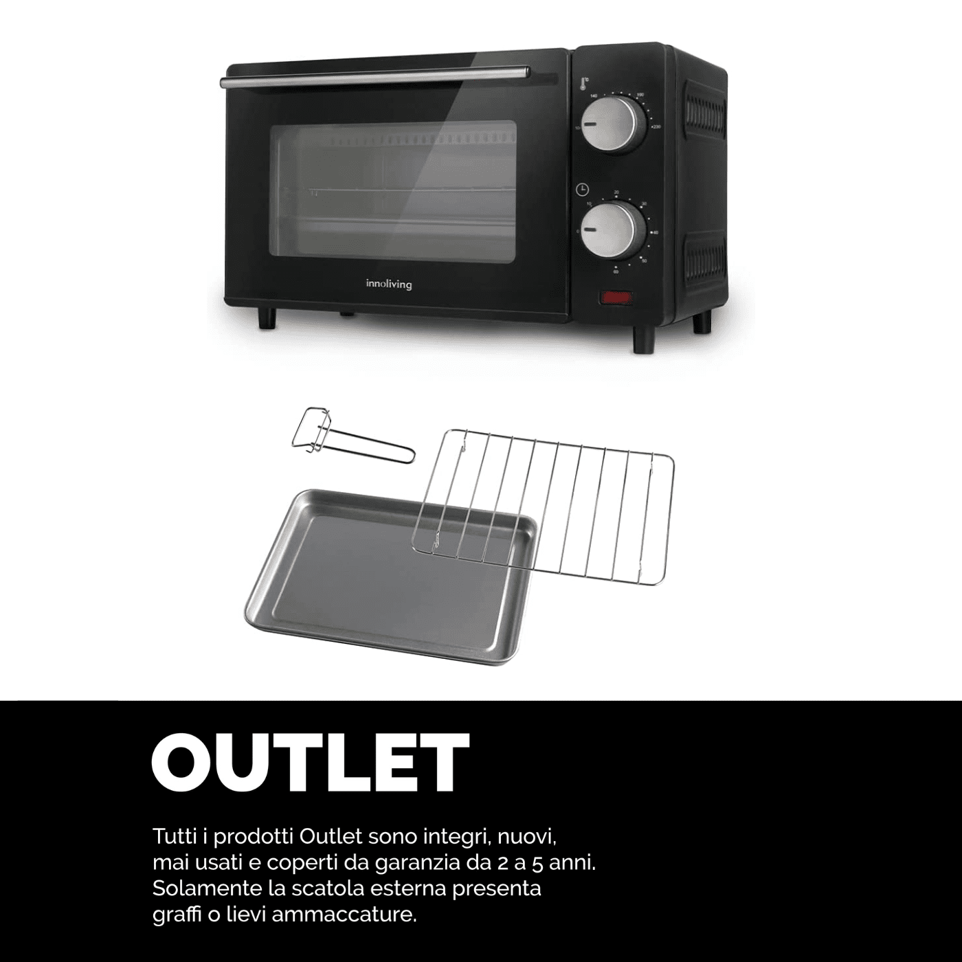 Forno Elettrico da Tavolo con Termostato 230° e Timer, Griglia e Teglia Incluse, Innoliving INN-790