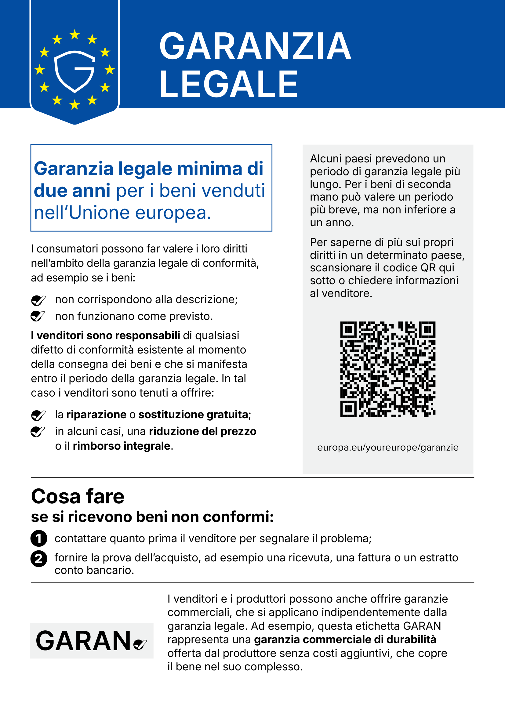 Avviso armonizzato UE sulla garanzia legale di conformità: almeno 2 anni