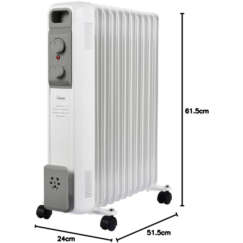Bimar HO431 Termosifone Elettrico, Radiatore ad olio Basso a Consumo, Calorifero ad olio con 11 Elementi e 5 Canali di Circolazione, Termostato Regolabile, 3 Potenze di Riscaldamento, Trasportabile