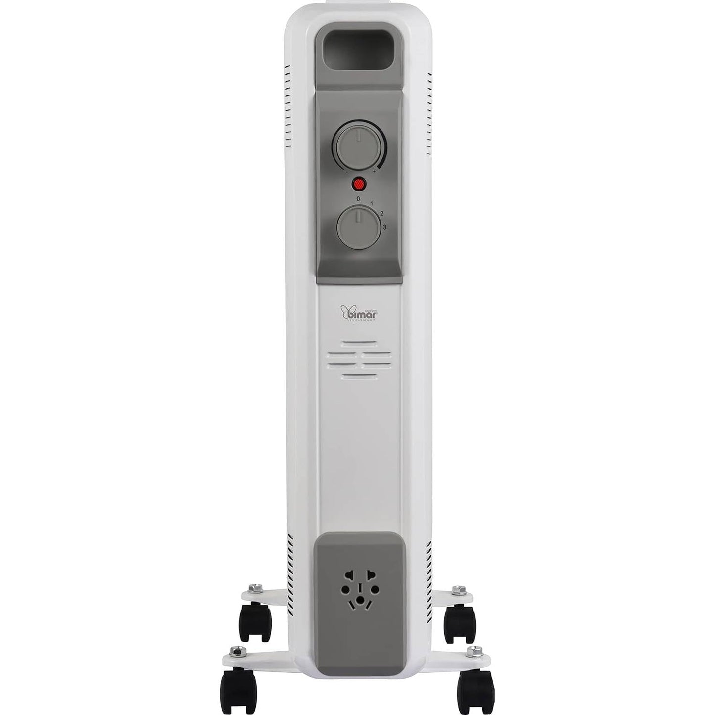 Bimar HO429 Termosifone Elettrico, Radiatore ad Olio a Basso Consumo, Calorifero con 9 Elementi e 5 Canali di Circolazione Termostato Regolabile, 3 Potenze di Riscaldamento, Trasportabile