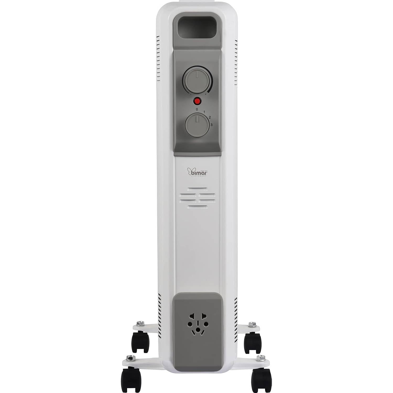 Bimar HO429 Termosifone Elettrico, Radiatore ad Olio a Basso Consumo, Calorifero con 9 Elementi e 5 Canali di Circolazione Termostato Regolabile, 3 Potenze di Riscaldamento, Trasportabile