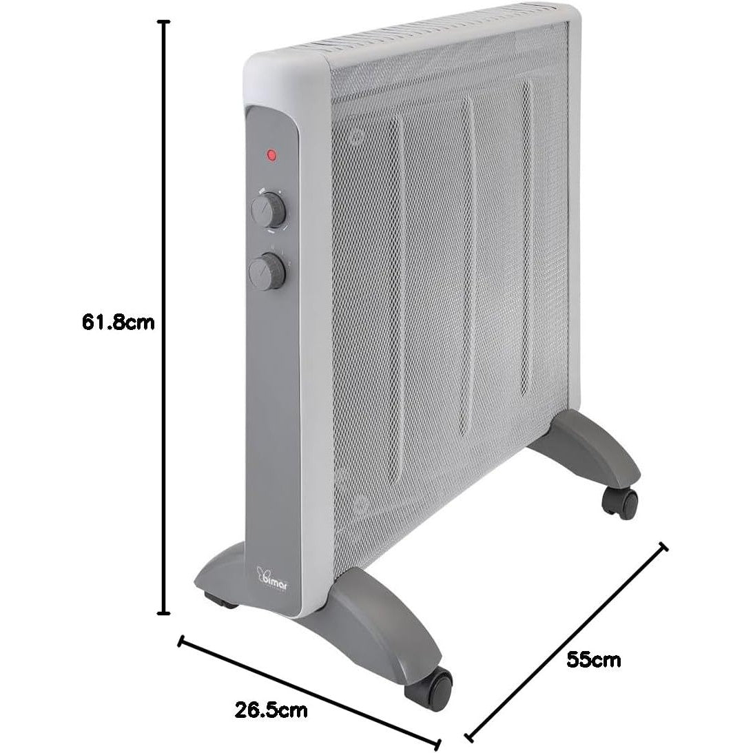 Bimar HC515 Termoconvettore a Convezione Naturale in Mica, Stufa Elettrica 2000W a Basso Consumo, Termostato Regolabile, 2 Potenze di Riscaldamento, Silenzioso e Trasportabile