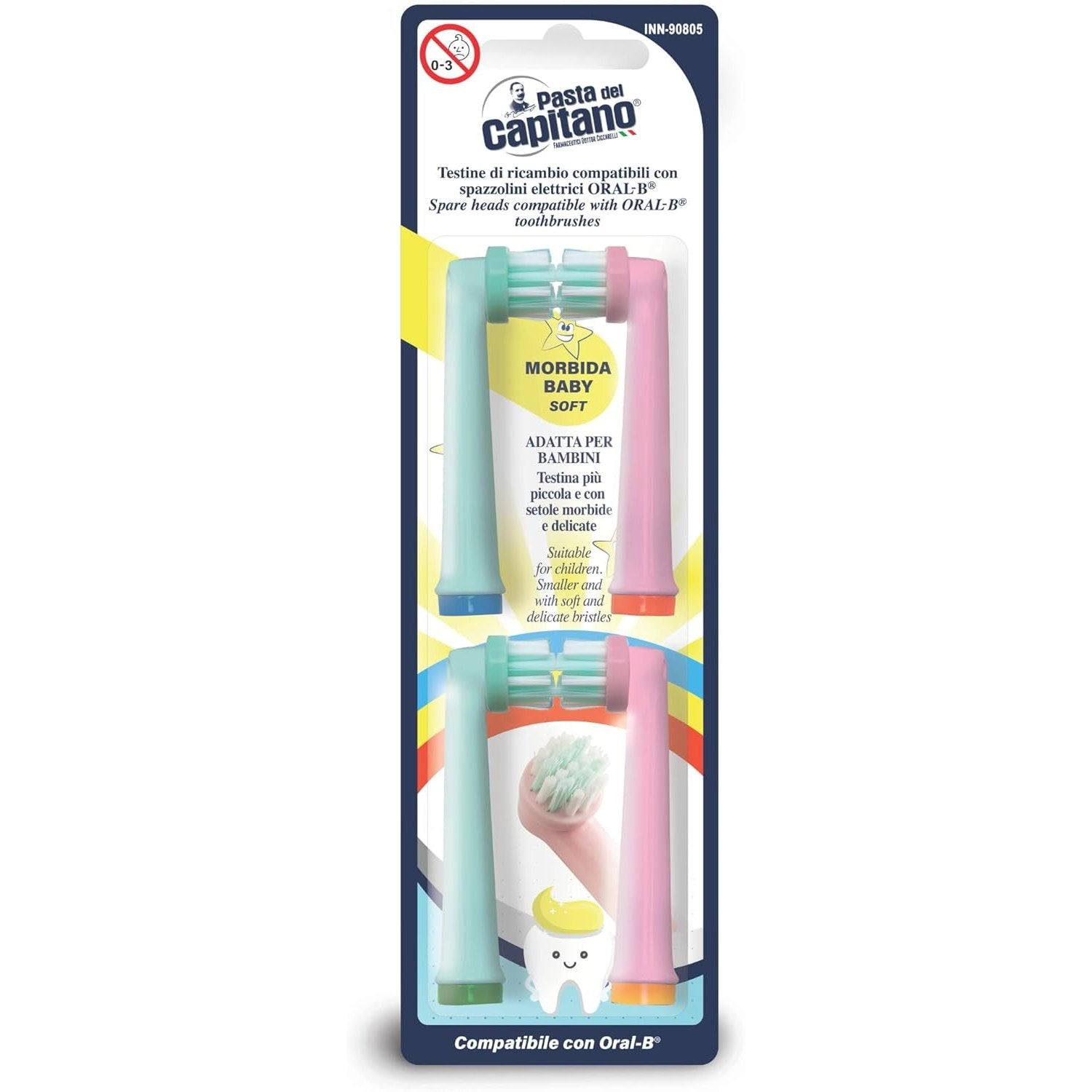 Pasta del Capitano Testine di Ricambio INN-90805 per Spazzolini Elettrici Oral-B®, Setole Specifiche per Pulizia Mirata e Accurata, Ampia Compatibilità per una Cura Orale Avanzata