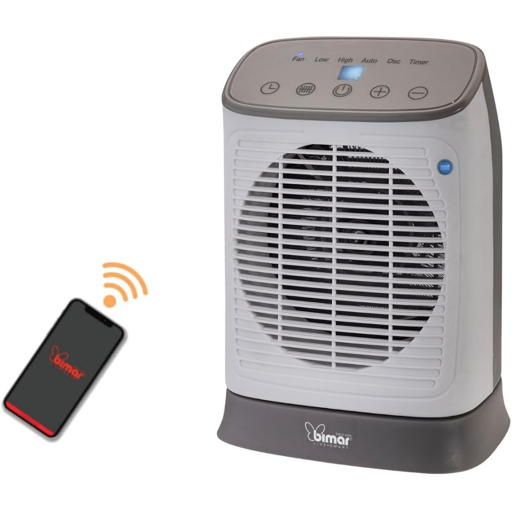 Bimar HF210 Termoventilatore Elettrico Oscillante con WiFi e APP Live Smart,Controllo Vocale,Stufetta Elettrica a Basso Consumo con Termostato e Timer 8H