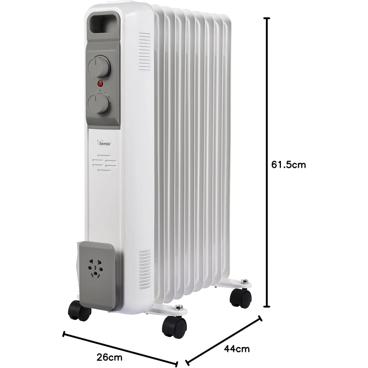 Bimar HO429 Termosifone Elettrico, Radiatore ad Olio a Basso Consumo, Calorifero con 9 Elementi e 5 Canali di Circolazione Termostato Regolabile, 3 Potenze di Riscaldamento, Trasportabile