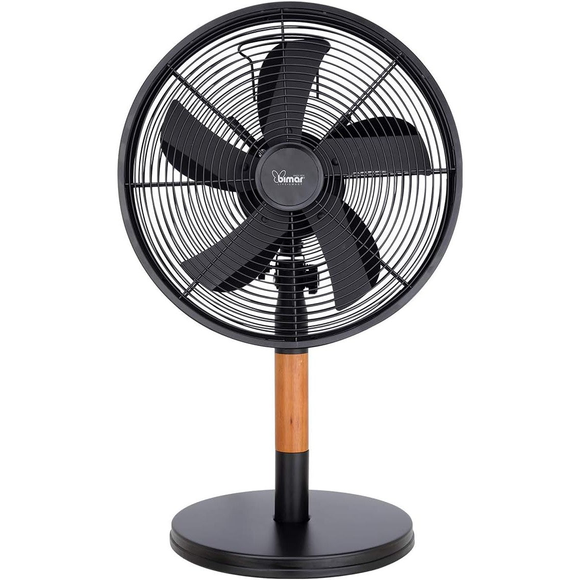bimar VTM310 Ventilatore da Tavolo in Legno e Metallo 35W, Elica Ø 30cm con 5 Pale in Alluminio, Pannello Comandi con Manopola, Ventilatore Silenzioso a 3 Velocità, Orientabile Dx Sx (Tavolo)