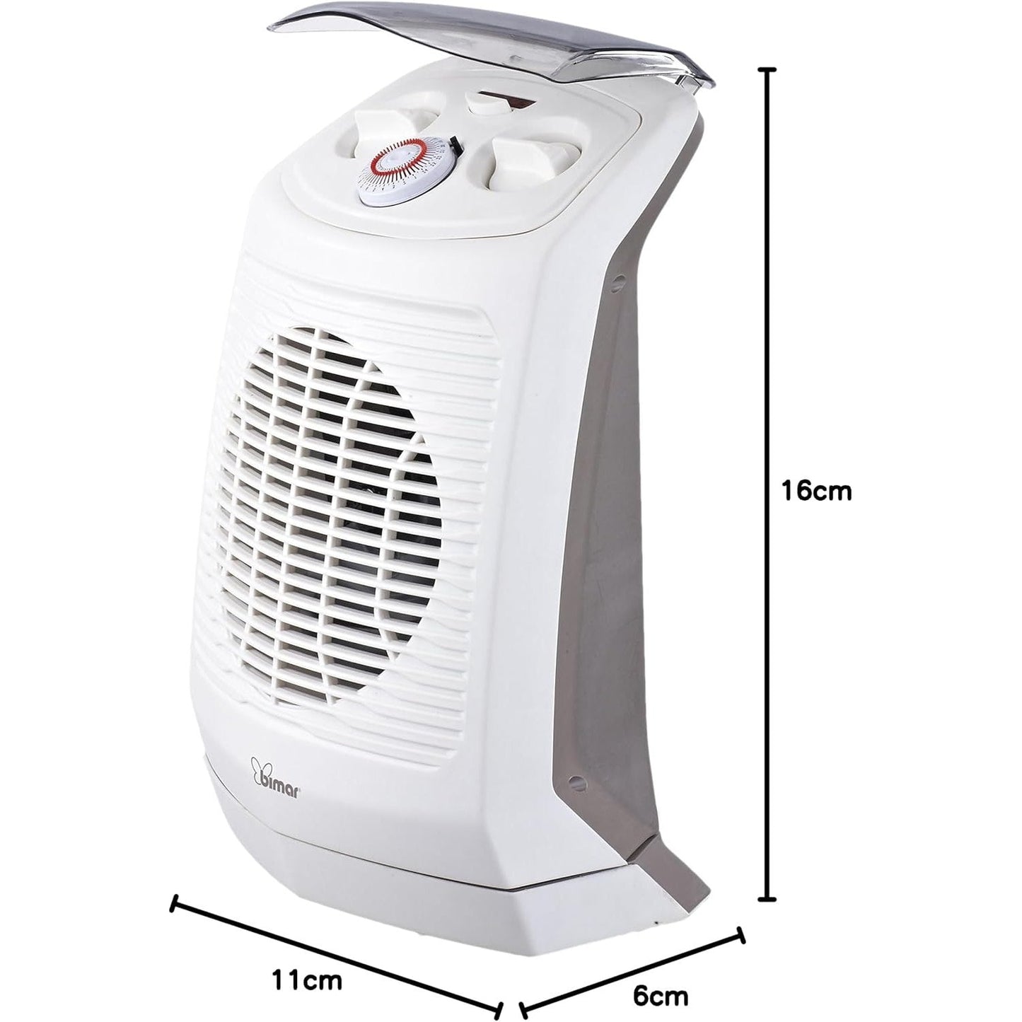 bimar HF201 Termoventilatore Elettrico Portatile, Bagno, stufetta elettrica Basso consumo, Scaldino, Timer 24h, Aria Calda, Silenzioso, Riscaldamento Ambiente, Tripla Sicurezza