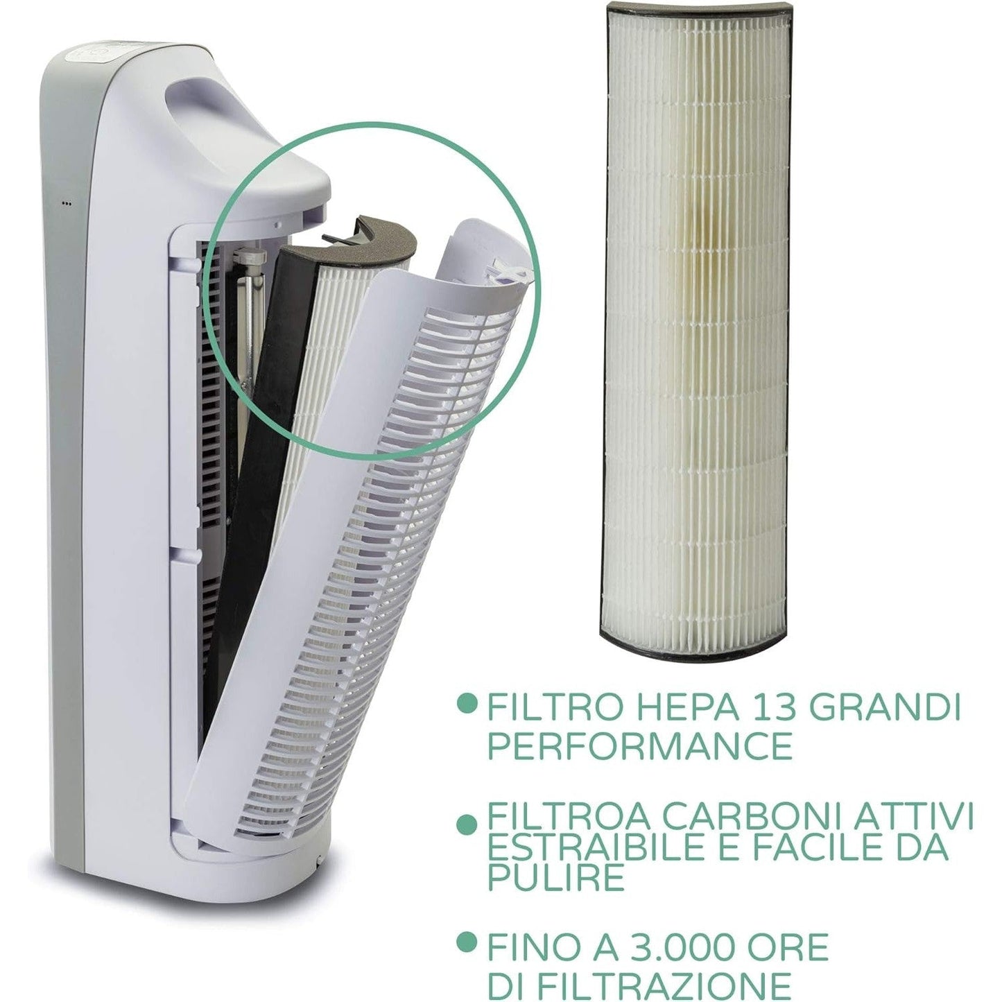 Bimar PA100 Purificatore Aria con Filtro HEPA Alta Filtrazione a Carboni Attivi e Lampada UV. Purificatore Aria Elimina Batteri, Odori, Allergie, Pollini, Fumo per Casa o Ufficio