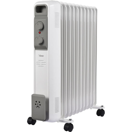 Bimar INB-HO431 Termosifone Elettrico, Radiatore ad olio Basso a Consumo, Calorifero ad olio con 11 Elementi e 5 Canali di Circolazione, Termostato Regolabile, 3 Potenze di Riscaldamento, Trasportabile