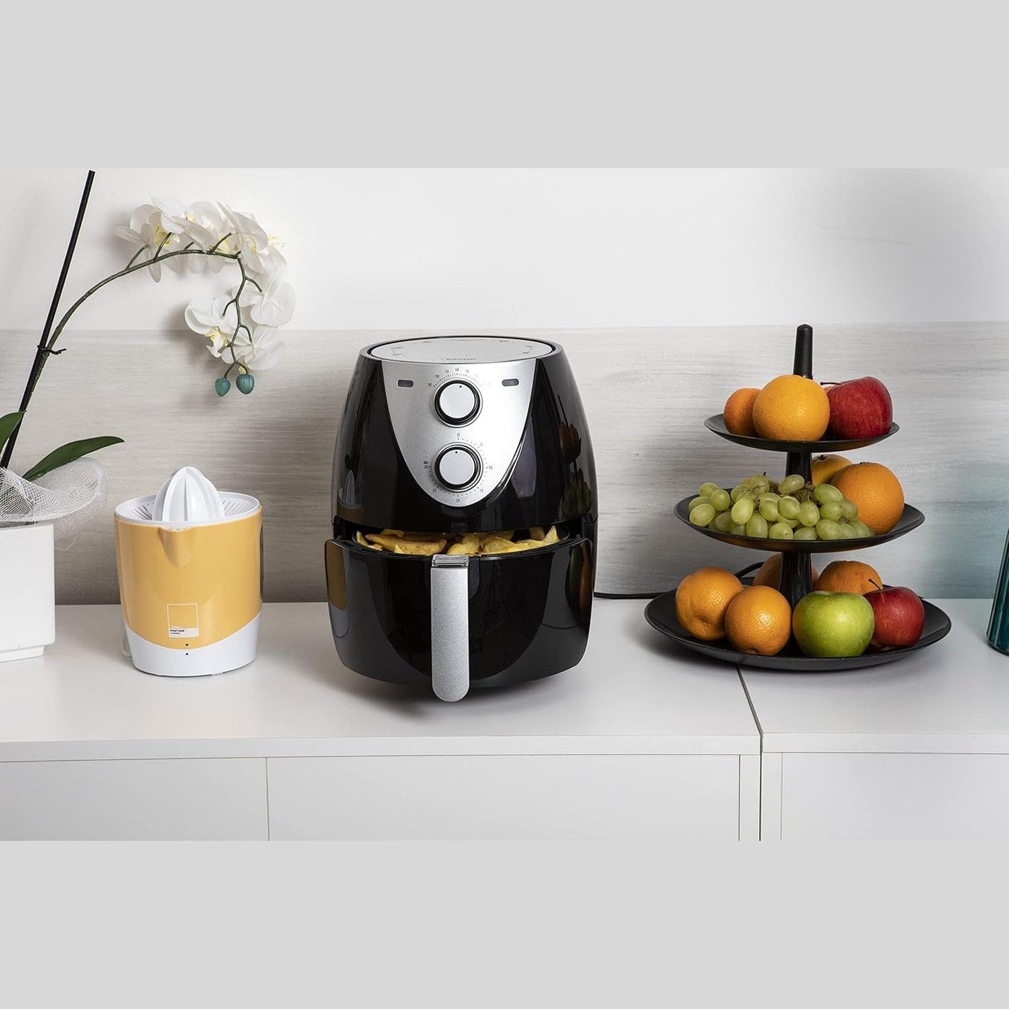 BIMAR Friggitrice ad aria, Friggitrice aria, Frittura senza olio, Air Fryer, Spegnimento automatico, Cestello estraibile, 80°-200°C, Design compatto (3,7 litri)