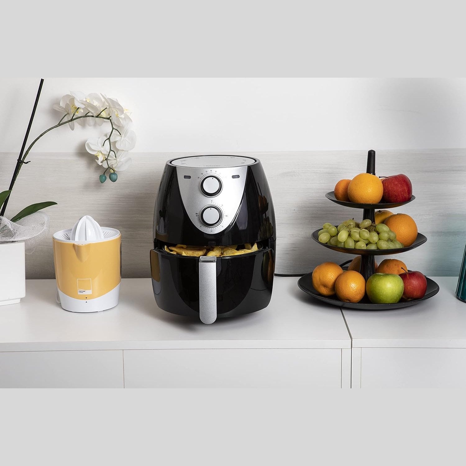 BIMAR Friggitrice ad aria, Friggitrice aria, Frittura senza olio, Air Fryer, Spegnimento automatico, Cestello estraibile, 80°-200°C, Design compatto (3,7 litri)