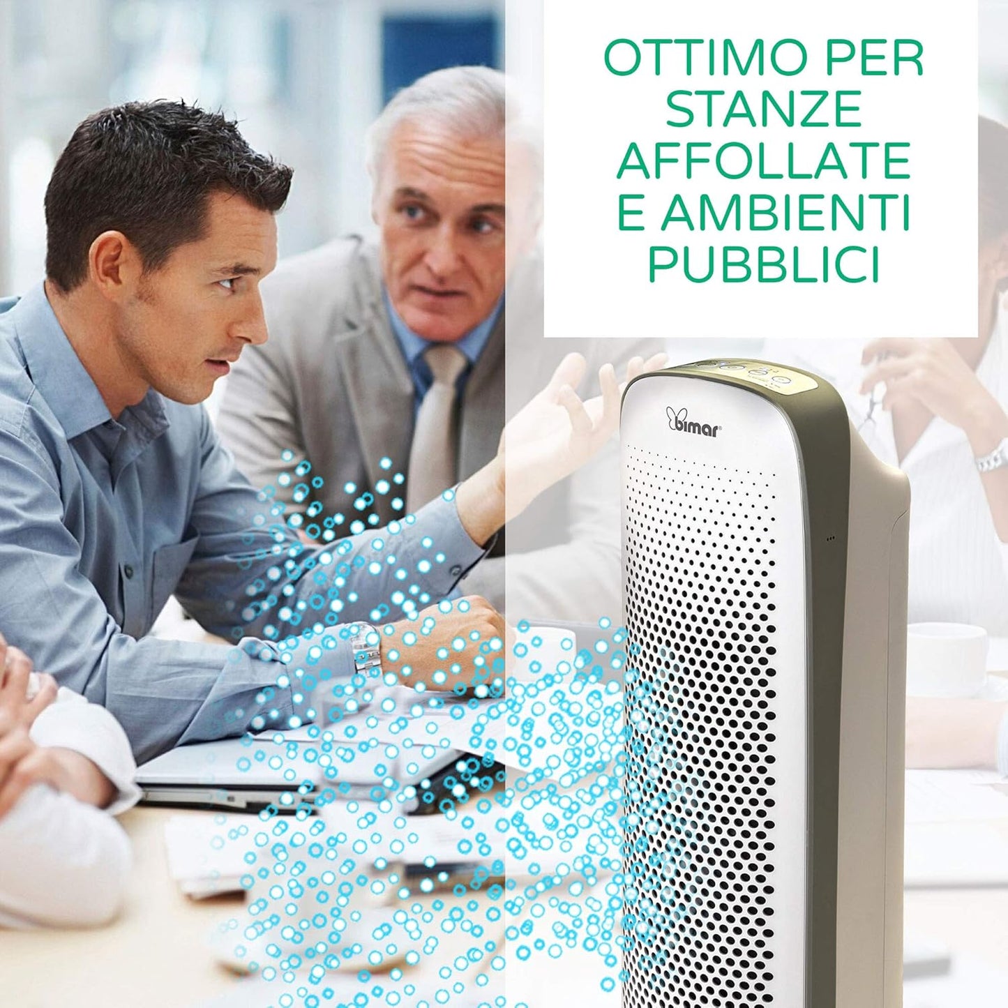 Bimar PA100 Purificatore Aria con Filtro HEPA Alta Filtrazione a Carboni Attivi e Lampada UV. Purificatore Aria Elimina Batteri, Odori, Allergie, Pollini, Fumo per Casa o Ufficio