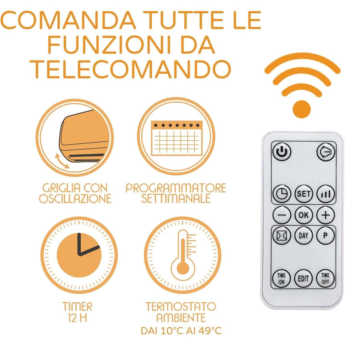 BIMAR AMA05 Termoventilatore da Bagno Ceramico - Termoventilatore Basso Consumo - Scaldabagno Elettrico 2000W - Caldobagno - Termoventilatore da parete con Telecomando e Programmatore Settimanale