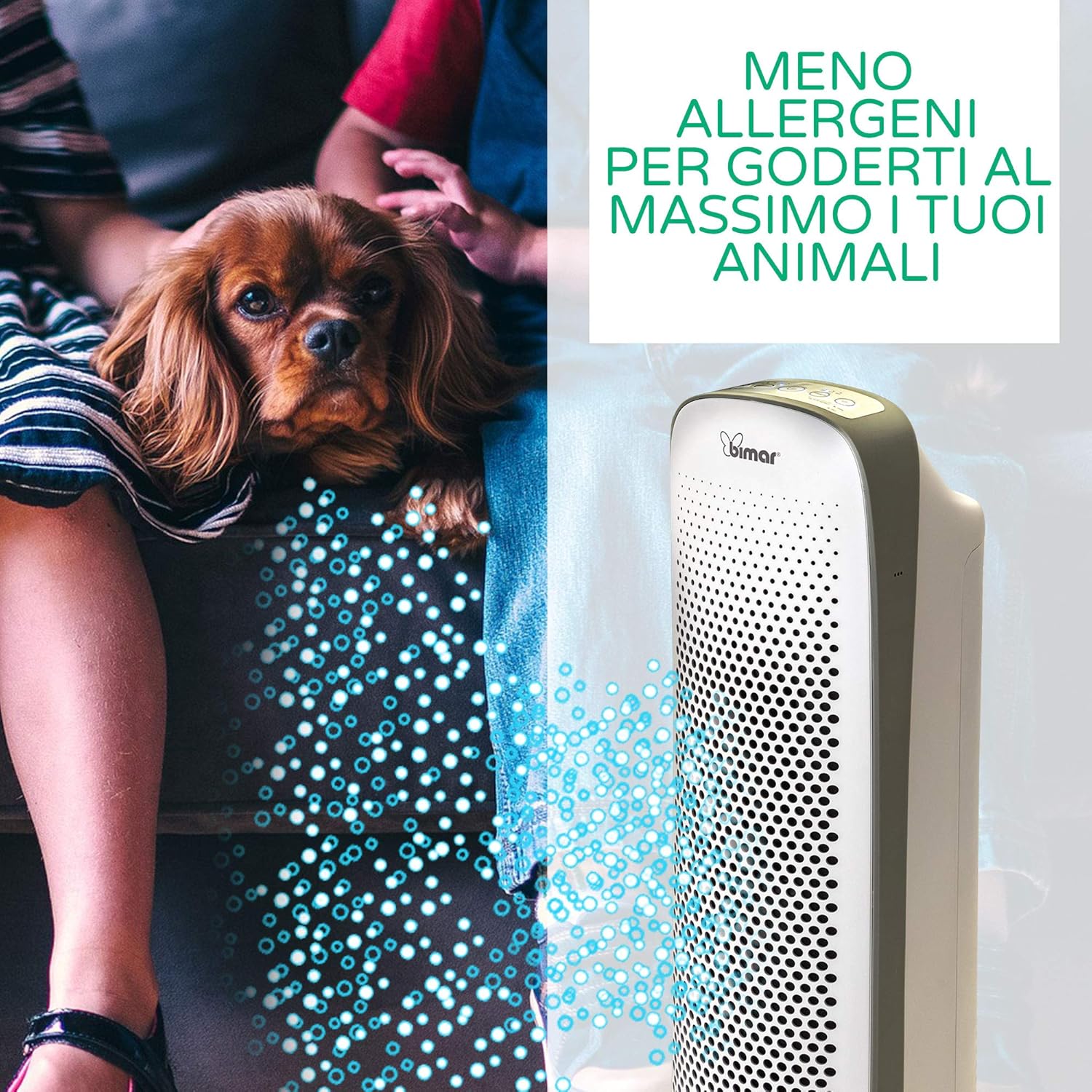 Bimar PA100 Purificatore Aria con Filtro HEPA Alta Filtrazione a Carboni Attivi e Lampada UV. Purificatore Aria Elimina Batteri, Odori, Allergie, Pollini, Fumo per Casa o Ufficio