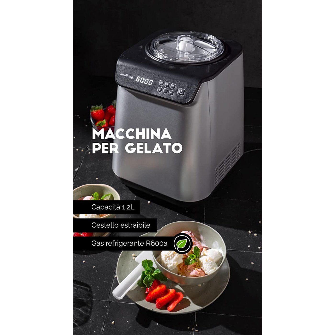 Macchina per gelato con compressore cestello estraibile, Innoliving INN-850