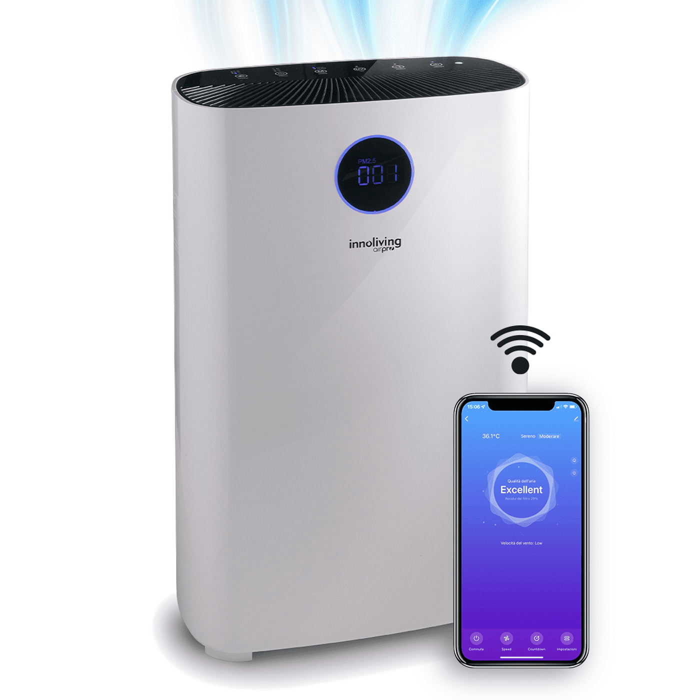 Purificatore d'aria Professional Ultra filtro HEPA, Ioni negativi, PM 2.5 Smart Wi-fi Innoliving Airpro INN-558