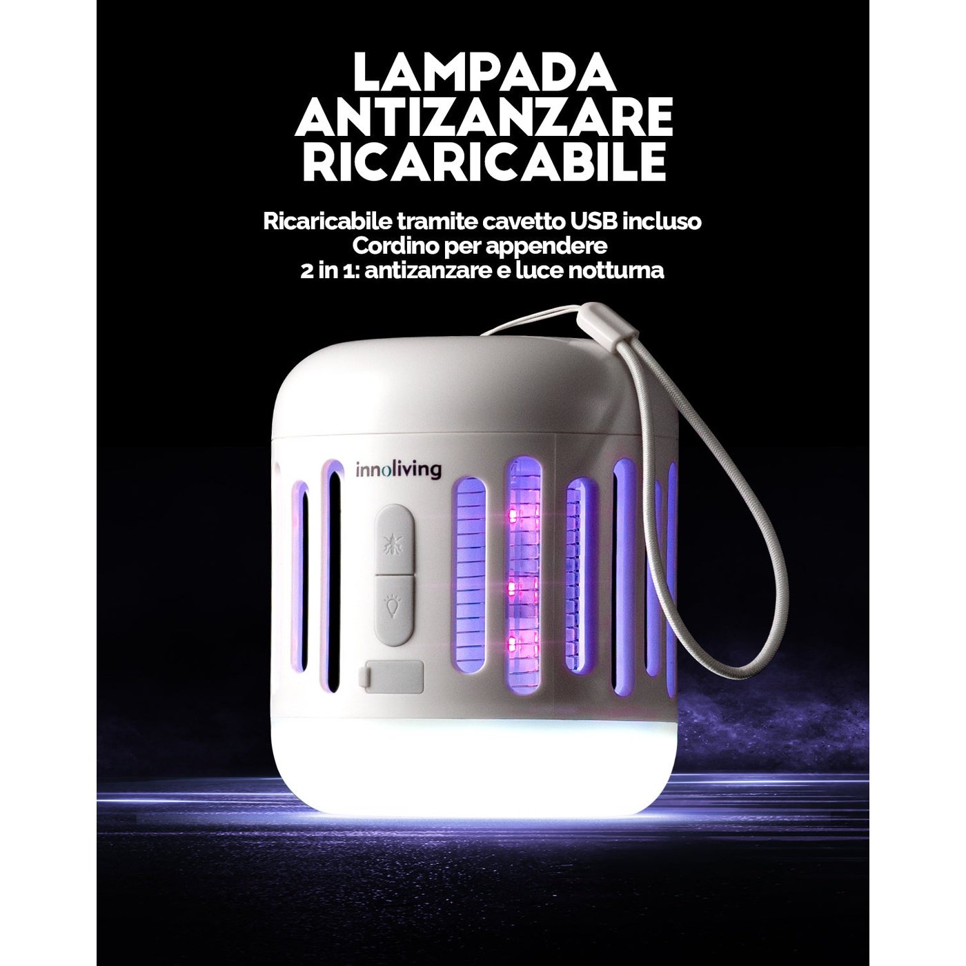 Lampada Antizanzare Innoliving Ricaricabile con Luce Notturna INN-195