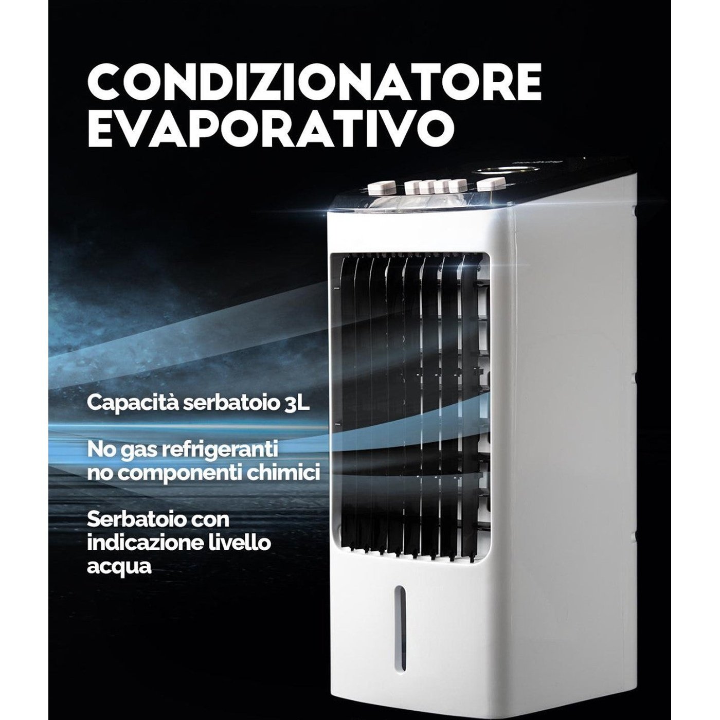 Raffrescatore d'aria 3 litri 3 livelli potenza con rotelle filtro removibile, Innoliving INN-515