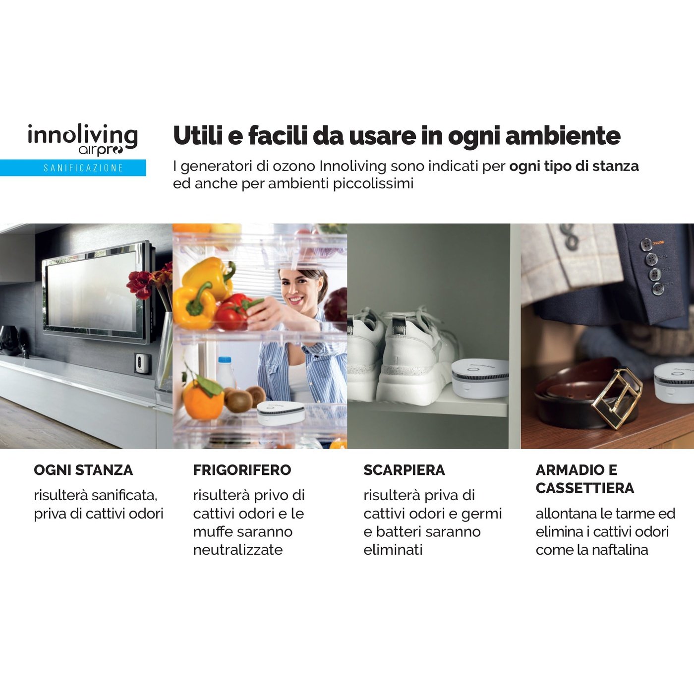 Generatore di ozono portatile ricaricabile senza fili, Innoliving INN-551