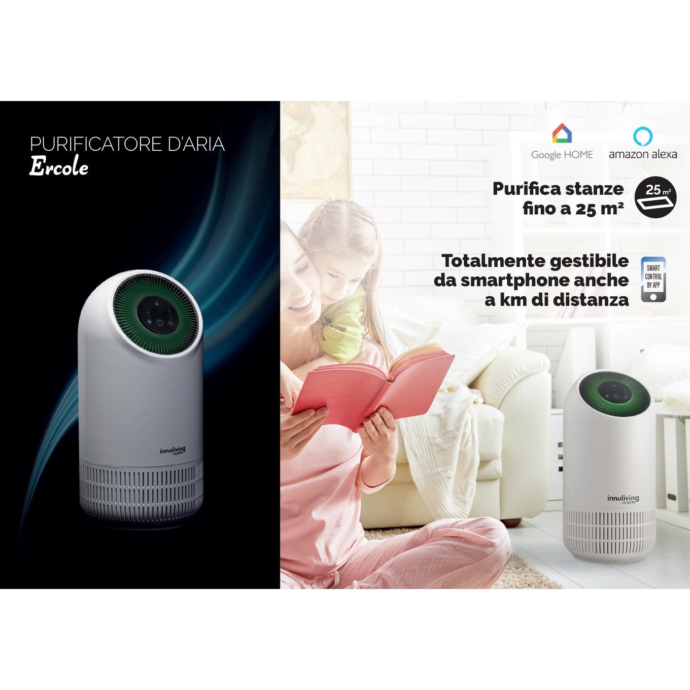 Purificatore d'aria Ercole filtro HEPA e carboni attivi Smart Wi-fi, Innoliving Airpro INN-554