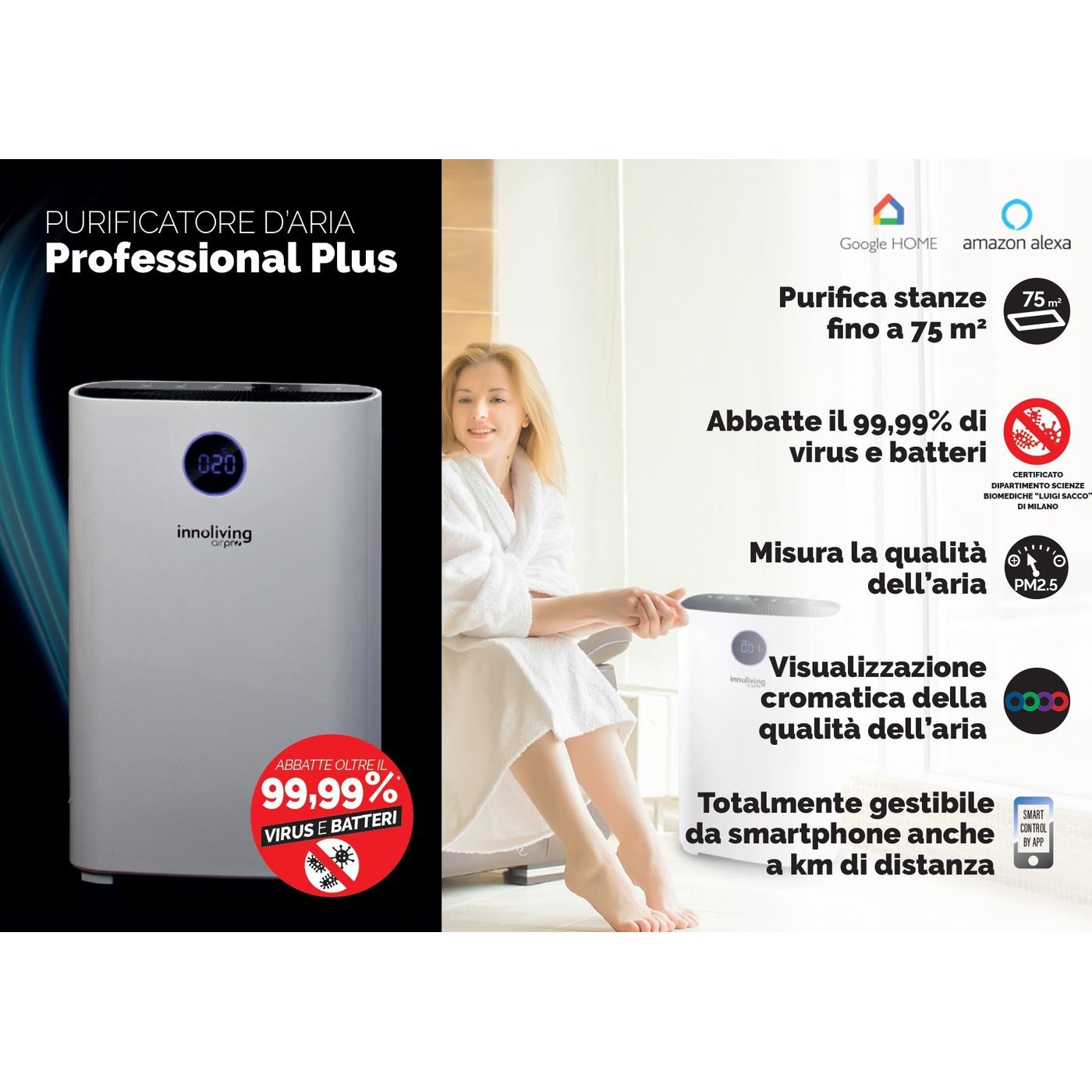 Purificatore d'aria Professional Plus filtro HEPA, Ioni negativi, PM 2 –  Inshopping