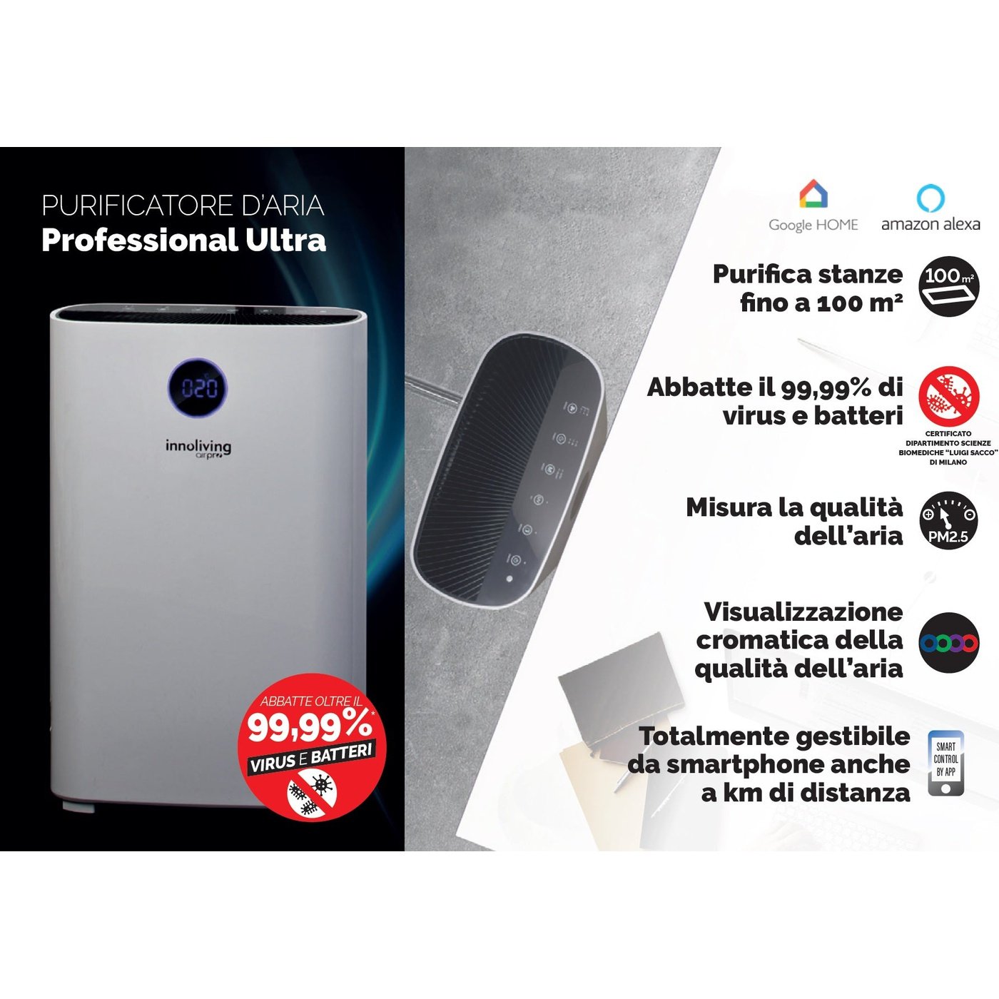 Purificatore d'aria Professional Ultra filtro HEPA, Ioni negativi, PM –  Inshopping