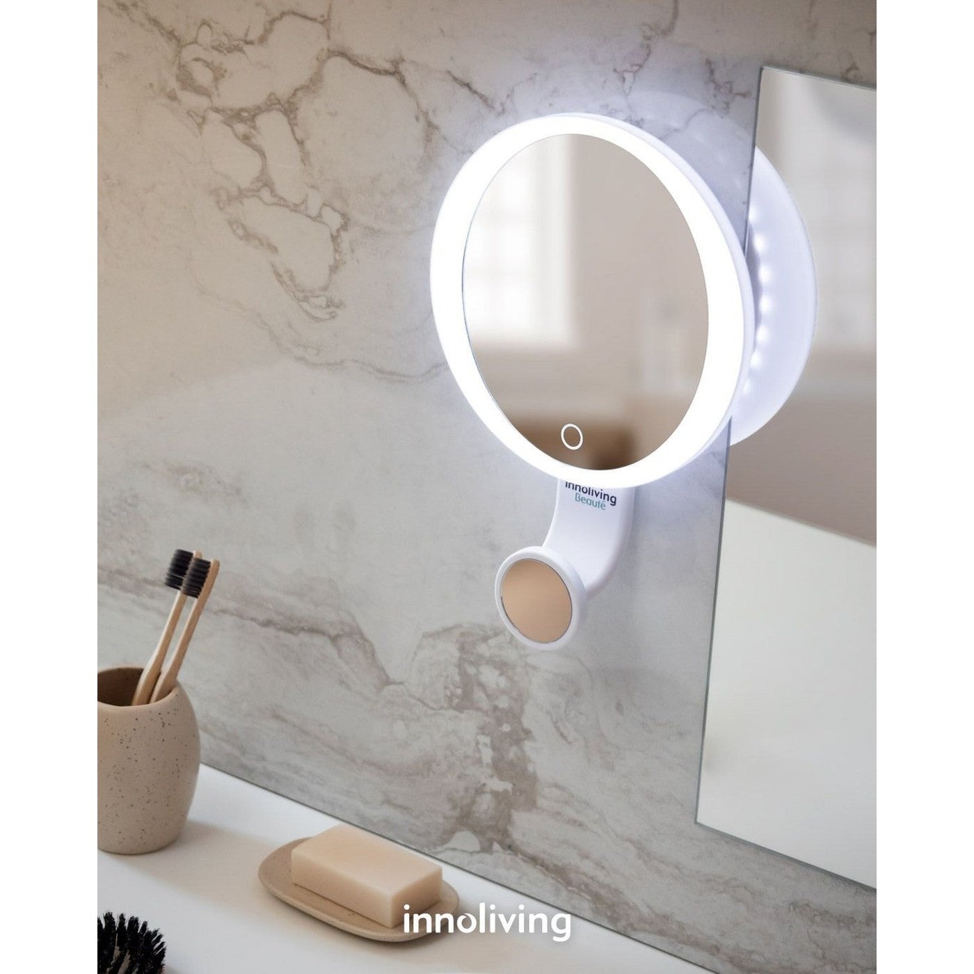 Doppio Specchio cosmetico luminoso ingrandimento 10X ricaricabile, Innoliving INN-806